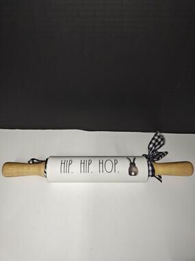 Rae Dunn Kitchen Rolling Pin Easter Spring Hip Hip Hop Bunny Decor Wood Silicone